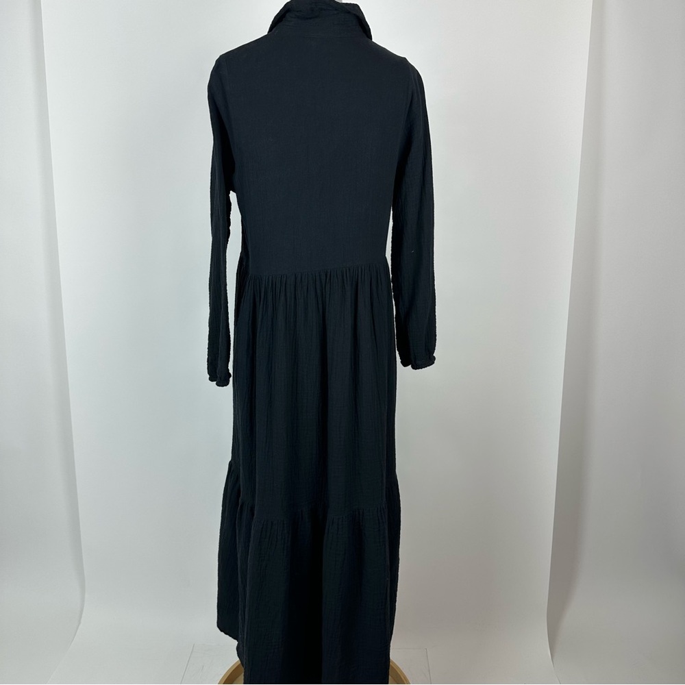 Gina Black Gauze Button Down Collared Maxi Dress Size Medium - Picture 9 of 12